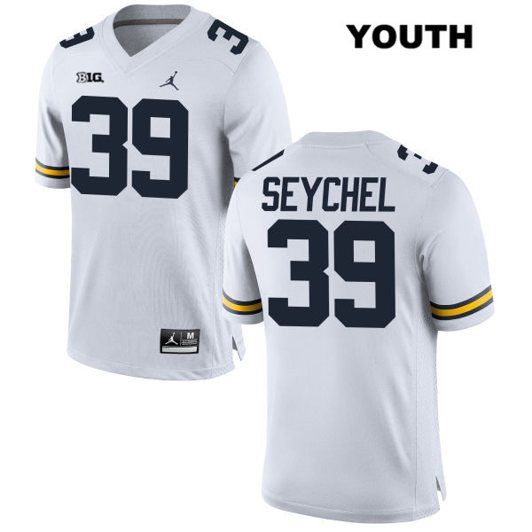Youth NCAA Michigan Wolverines Kyle Seychel #39 White Jordan Brand Authentic Stitched Football College Jersey NE25X31GS